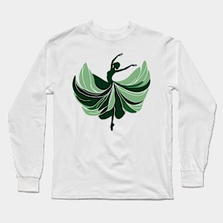 Ballet dancer in a green dress. Vector illustration on white background, ballet dance pose Long Sleeve T-Shirt